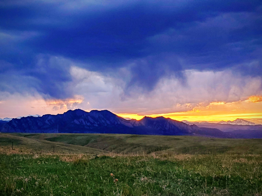 Image of the Rocky Mountains outside of Boulder, Colorado at sunset